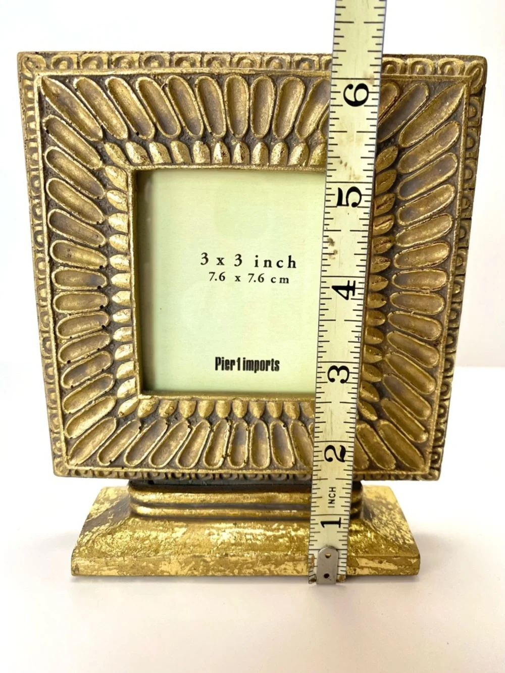 Vintage PIER 1 Metallic Gold Pedestal 3 X 3 Square Picture Frame